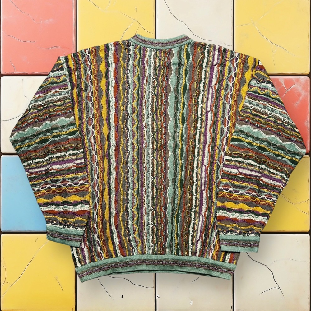 Coogi Australia 3D Textured Knit Cotton Sweater Mens L Multi-Color Vintage 90s